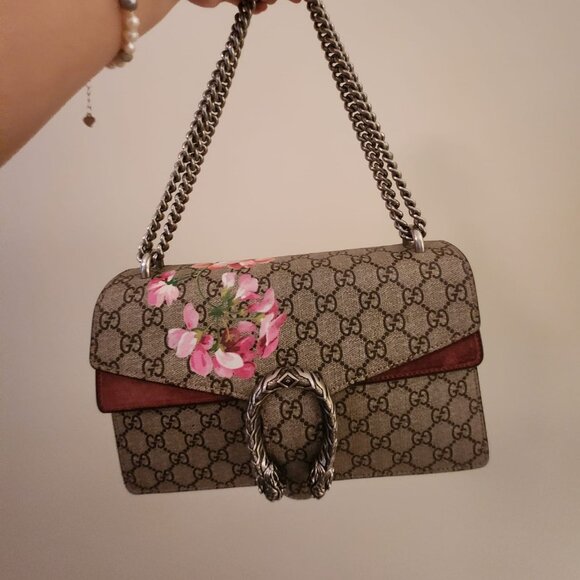 Gucci Blooms Medium Dionysus Shoulder Bag Red Cherry Blossom Canvas Suede - Picture 2 of 12
